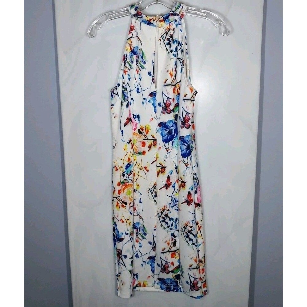 Venus Floral Halter Bodycon Dress M Keyhole Sleeveless Fitted Cocktail - Picture 7 of 10